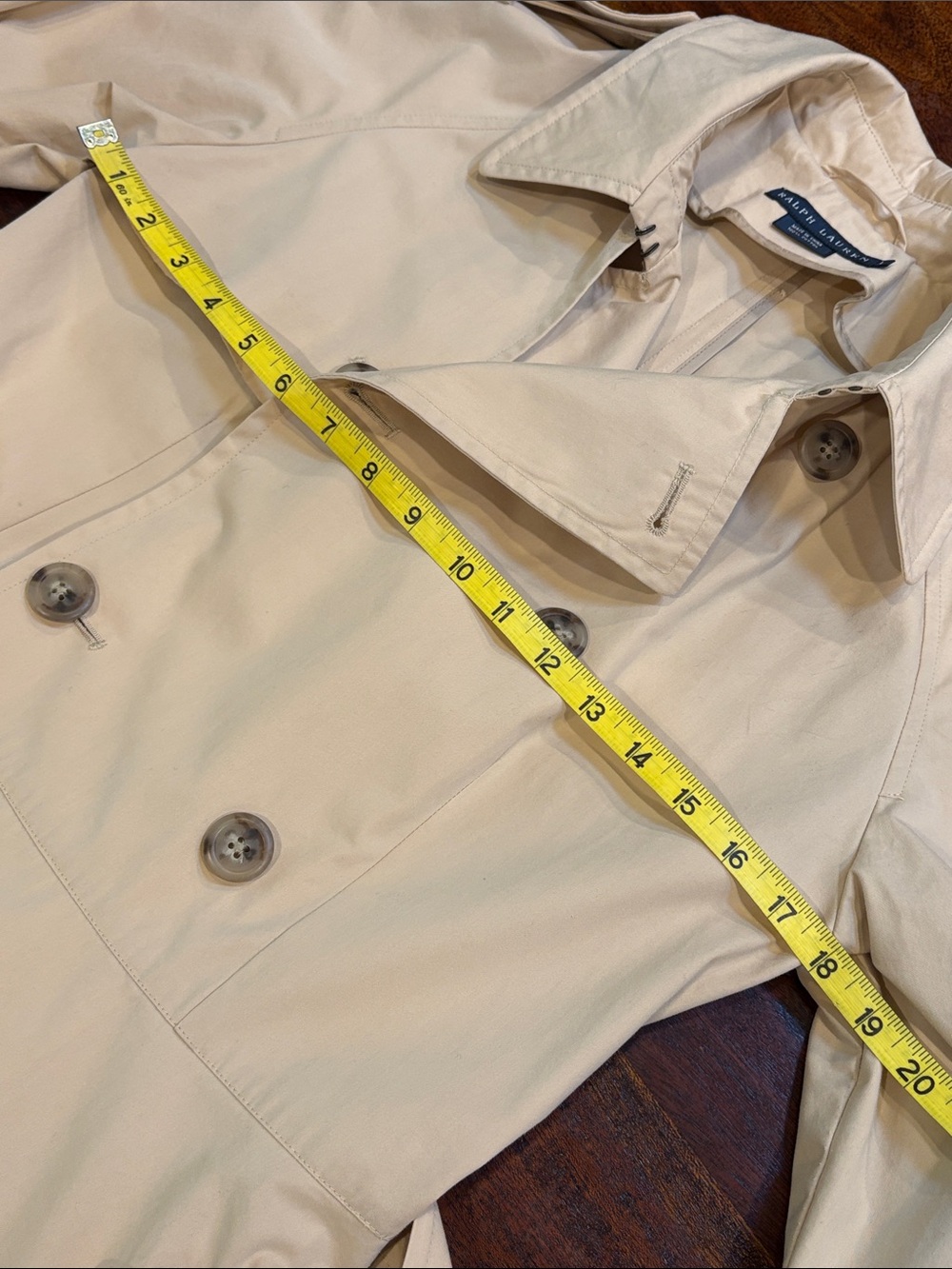 Vintage Ralph Lauren Tan Double-Breasted Flared Trench Coat size Large *As-Is* - Picture 12 of 15